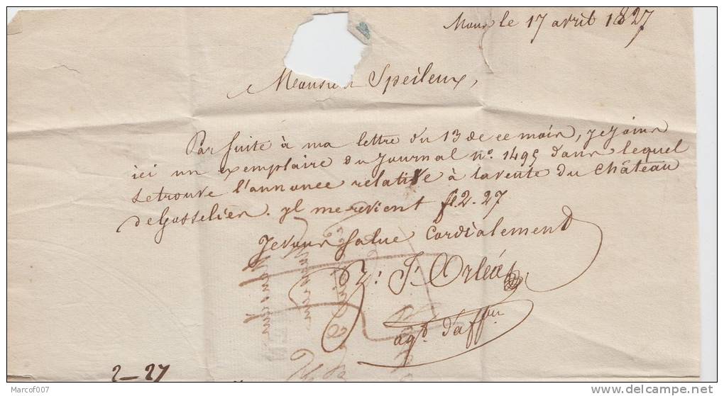 PRÉCURSEUR - LETTRE POUR GOSSELIES GRIFFE BERGEN + TEXTE A VOIR 1827 - 1830-1849 (Belgique Indépendante)