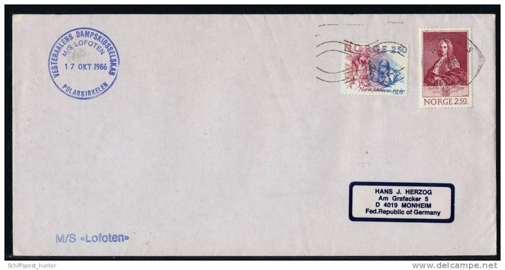 ARCTIC Norway, Ship "LOFOTEN", Polarsirkelen, 17.10.1986, Nice Cachet Over Kirkens   !! - Barcos Polares Y Rompehielos