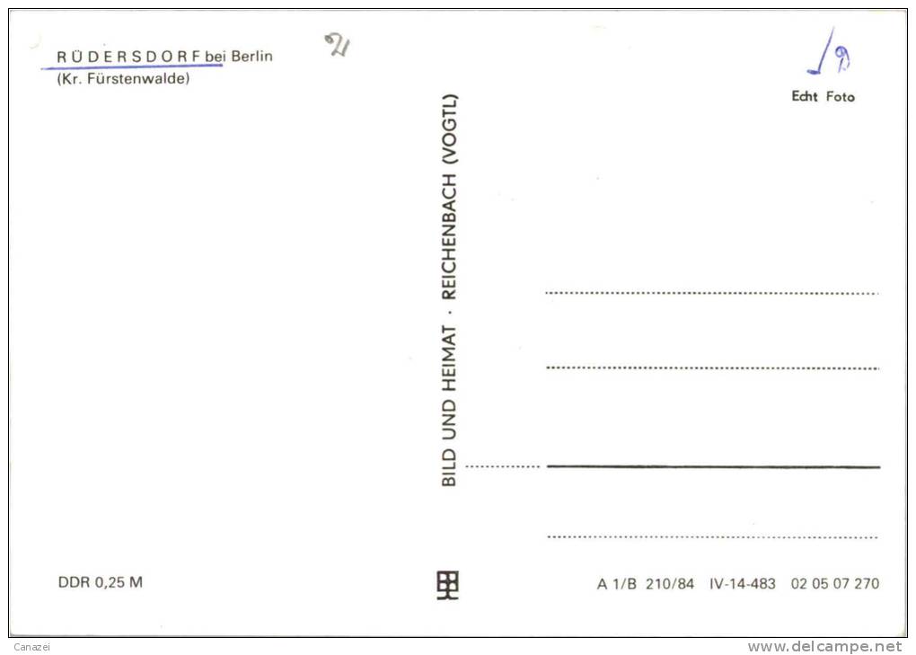 AK Rüdersdorf: Torell-Platz, Klubhaus, Bülow-Kanal, Kreiskrankenhaus, Ung, 1984 - Rüdersdorf