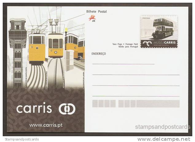 Portugal Carte Entier Postal Tram Ascenseurs Autocar Lisbonne 2011 Portugal Postal Stationary Elevators Tramway Bus - Bus