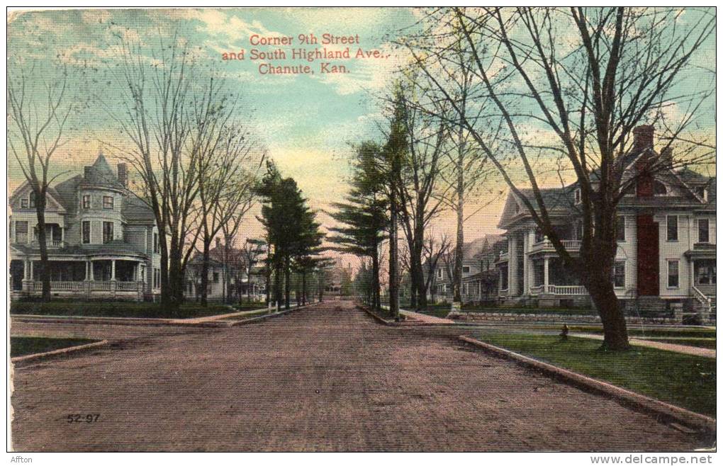 Chanute KS 9th Street & S Highland Ave 1910 Postcard - Andere & Zonder Classificatie