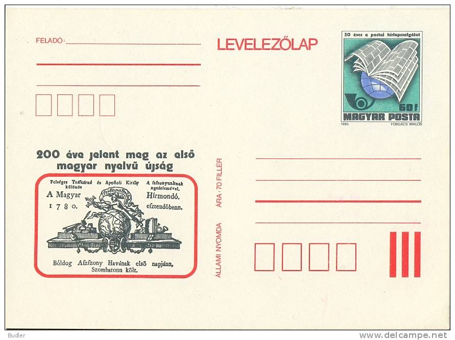 UNGARN/MAGYAR POSTA : Not-travelled Postal Stationery : MYTHOLOGY, HERMES,MERCURIUS,PHILATELY,POST, - Mythologie