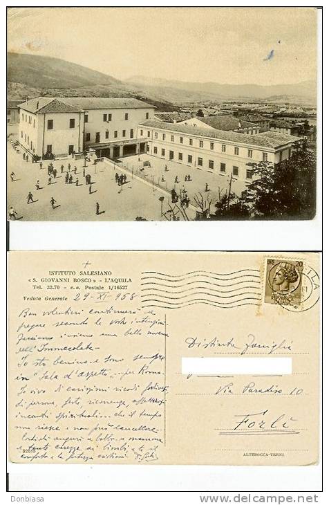 L´Aquila: Istituto Salesiano "S. Giovanni Bosco" - Veduta Generale. Cartolina B/n Cartonato Viaggiata 1958 - L'Aquila