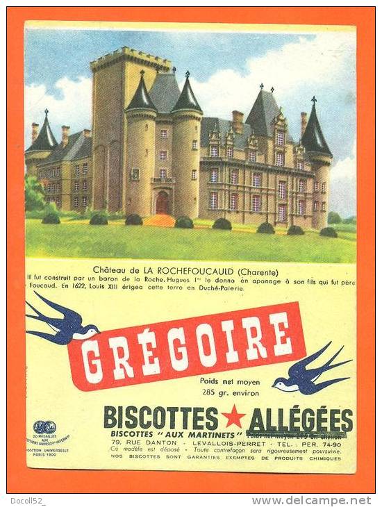 Buvard  "  Gregoire - Biscottes Allegées  " Chateau De Larochefoucauld - Biscottes