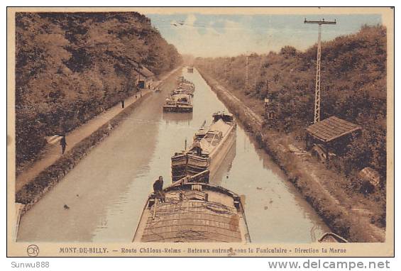 51 - Mont-de-Billy - Route Châlons-Reims - Bateaux Entrant Sous Le Funiculaire (peu Vue Animée) - Other & Unclassified