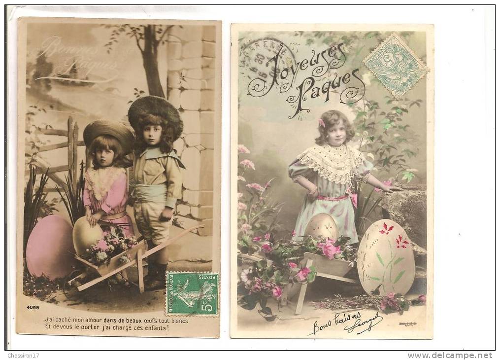 JOYEUSES PAQUES - Lot De 2 Cartes -  Enfants Ayant Fait La Récolte D'oeufs Dans Une Brouette Fleurie - Pâques