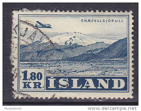 Iceland 1952 Mi. 278      1.80 Kr Airmail Flugzeuge über Landschaft Snaefjellsjökull - Usados