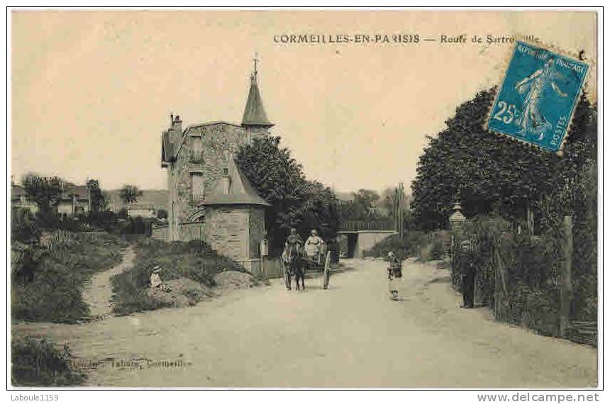 CORMEILLES EN PARISIS : " Route De Sartrouville " - Attelage De Chevaux Et 5 Personnes - Cormeilles En Parisis