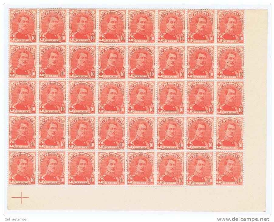 Belgium: OBP Nr 130 Part Of Sheet , MNH, 2 Stamps Are Hinged, 40 Pieces. - 1914-1915 Croce Rossa