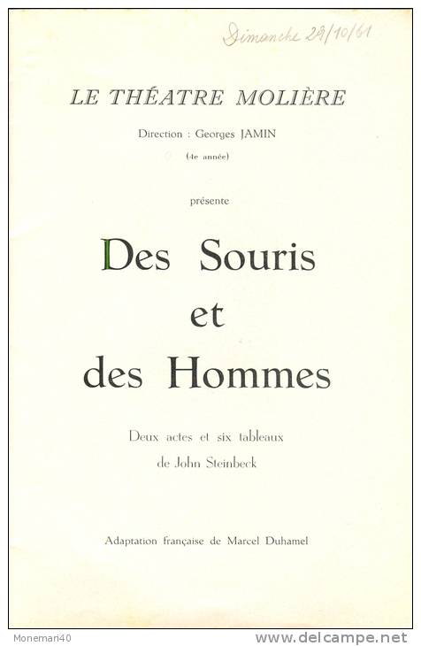 Ancien Programme Du THEATRE MIOLIERE (Direction Georges JAMIN) - 'DES SOURIS ET DES HOMMES' - Programs