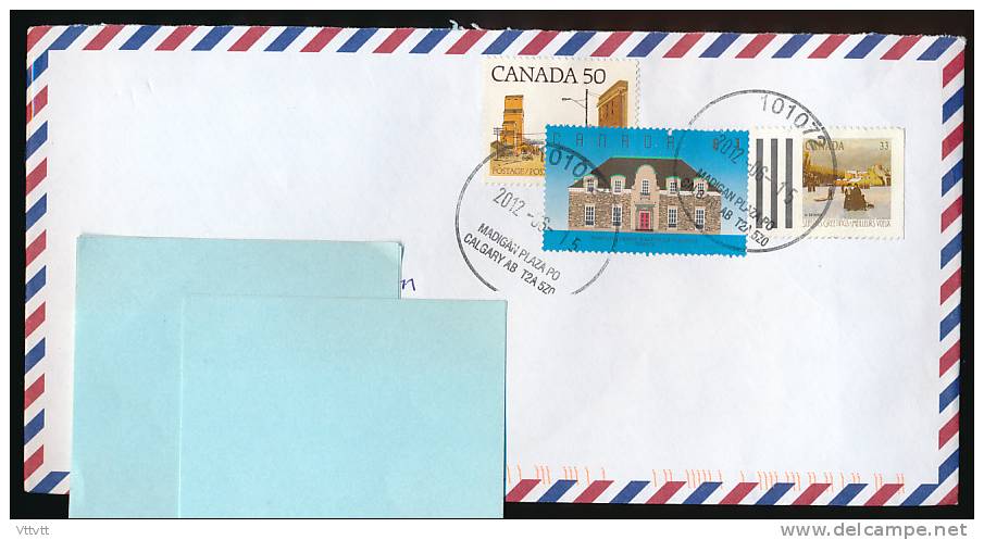 Enveloppe, Direction Canada - France (2012), 3 Timbres, Meilleurs Voeux, Toronto, Cachet Madigan Plaza PU... - Briefe U. Dokumente