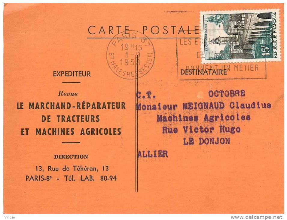 Réf : D-13-1152 : Carte De Réabonnement Revue "la Cote Des Tracteurs D'occasion" 1958 - Tracteurs