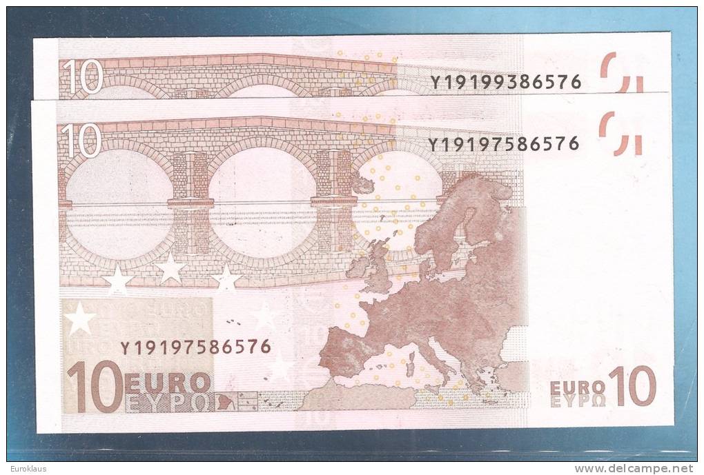 PAIR RARE! N033Y They Have The Same Number, Except For The Position! UNC NEUF FDS - 10 Euro