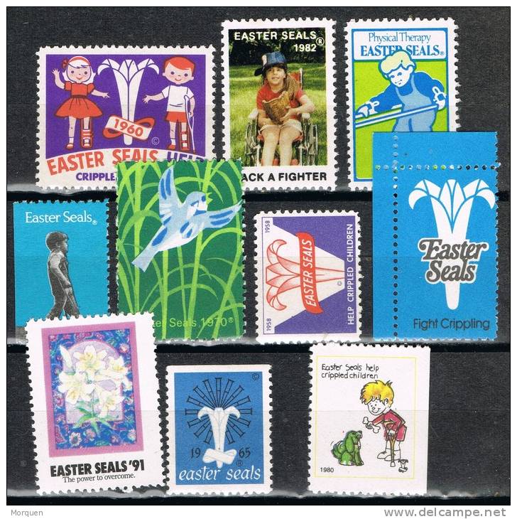 10 Stamps Label  EASTER SEALS 1959-92 , Children ** - Otros & Sin Clasificación