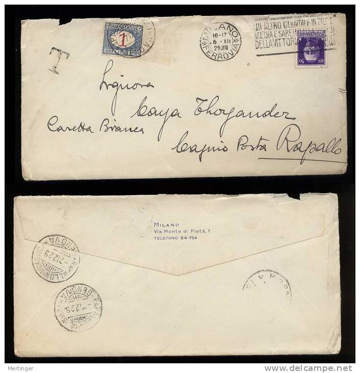 Italien Italy 1929 Cover With Postage Due Segnatasse Stamp - Taxe