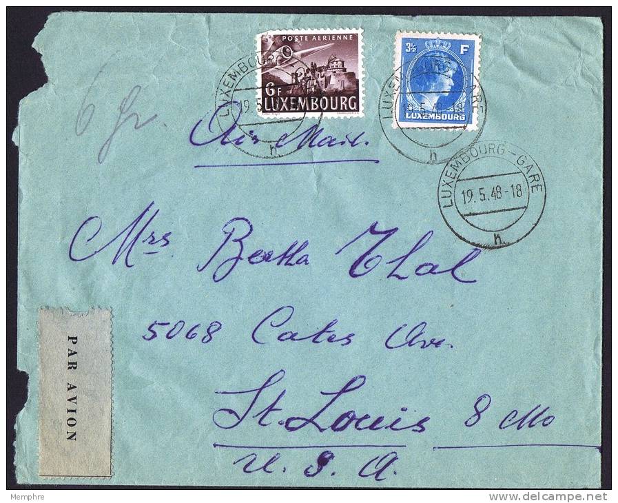 1948  Lettre Avion Pour Les USA  Poste Aérienne 6 Fr Et Princesse Charlelotte 3&frac12; F Belle étiquette &laquo;Par Avi - Storia Postale