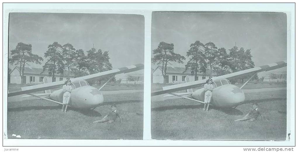 TRELIVAN AERODROME - BAR DES AILES - PLANEUR- DINAN PLAQUE VERRE PHOTO STEREO - Plaques De Verre