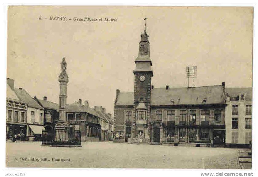 BAVAY : " Grand Place Et Mairie  " Verso Etablissement A. DEROME Bavay Et MR BOUTIER Epicier DAMMARTIN - Bavay