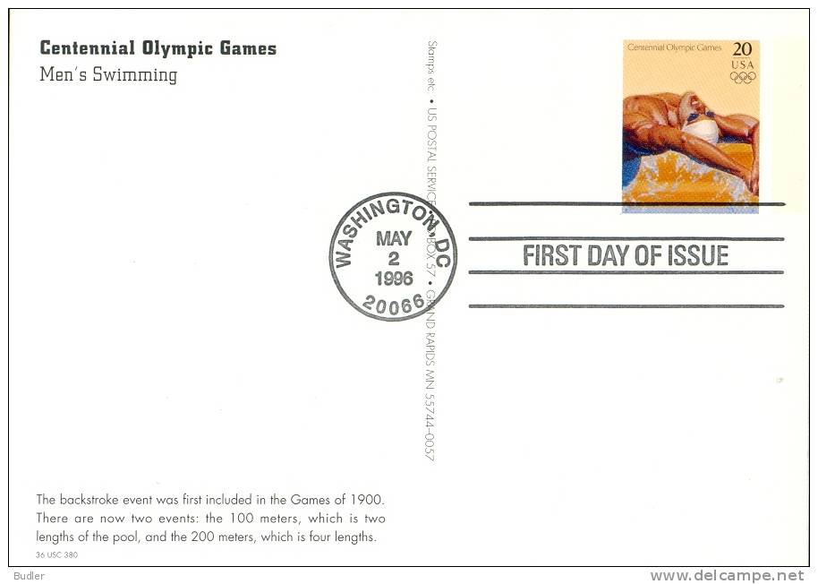 U.S.A. :1996: Not-trav. Postal Stationery : OLYMPICS, SWIMMING,NATATION,SCHWIMM EN,ZWEMMEN, - Natation