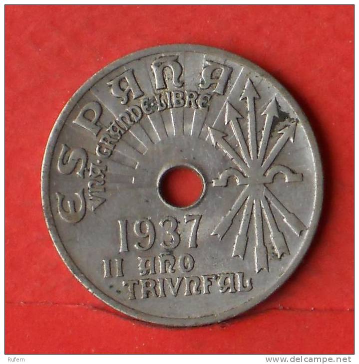 SPAIN  25  CENTS  1937   KM# 753  -    (1649) - 25 Céntimos