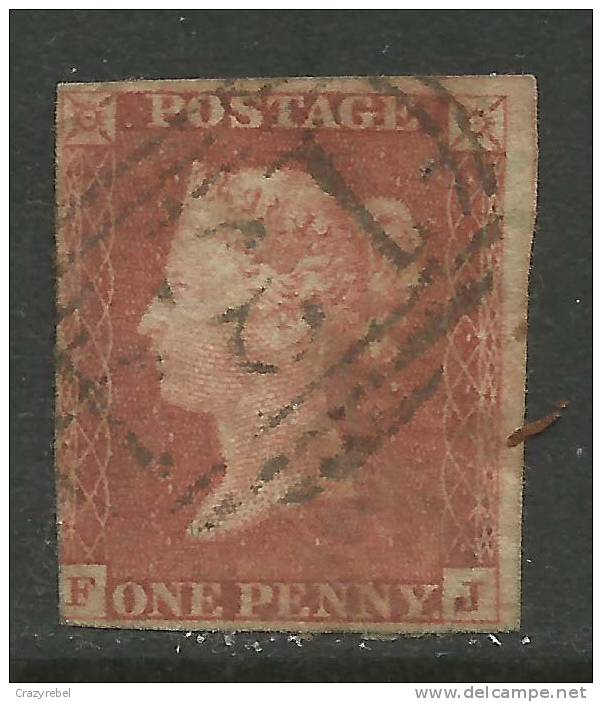 GB 1841 QV 1d Penny Red IMPERF Blued Paper ( F & J )( K533 ) - Gebraucht