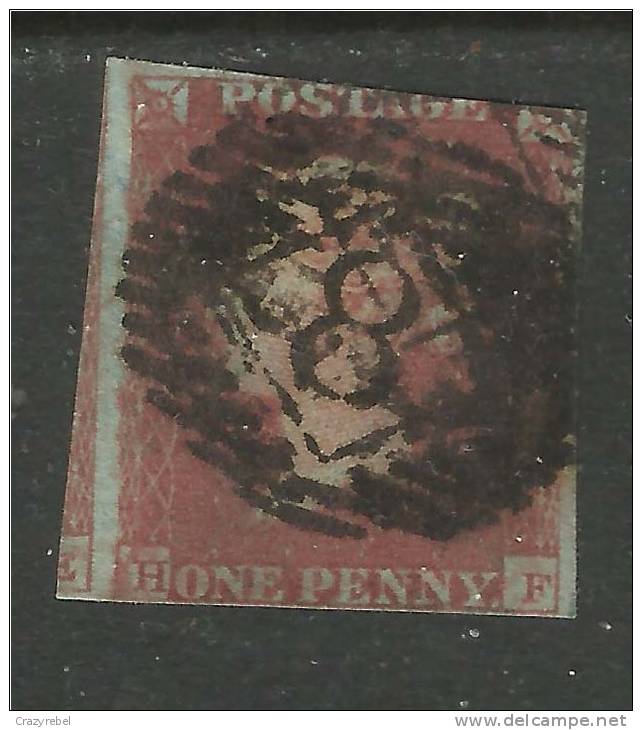 GB 1841 QV 1d Penny Red IMPERF Blued Paper ( H & F ) PMK 8 ( K527 ) - Gebraucht