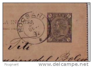 ITALIE:EP.(carte Postale):1892 De Foosani Pour Bucarest;+texte. - Interi Postali