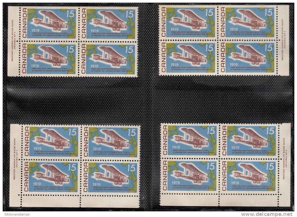 Canada 1969 Corner Plate Blocks, Plate #1, Mint No Hinge (see Desc), Sc# 494 - Neufs
