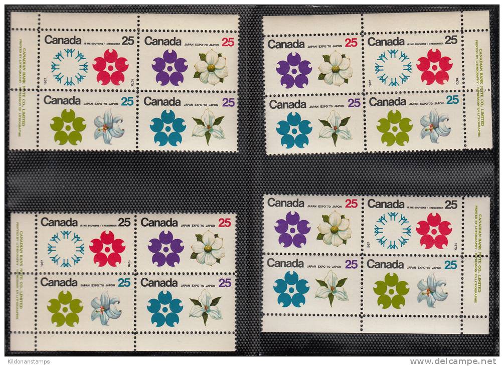 Canada 1970 Corner Inscription Blocks, Mint No Hinge (see Desc), Sc# 511a - Nuovi