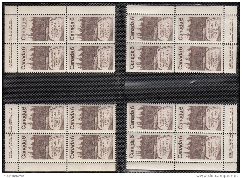 Canada 1970 Corner Plate Blocks, Plate #1, Mint No Hinge (see Desc), Sc# 516 - Unused Stamps