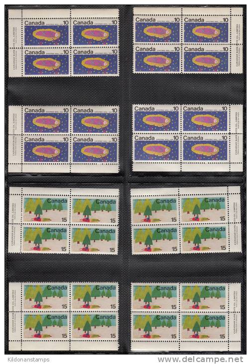Canada 1970 Christmas, Corner Inscription Blocks, Mint No Hinge (see Desc), Sc# 523a, 528a, 528ap, 529, 530 - Neufs