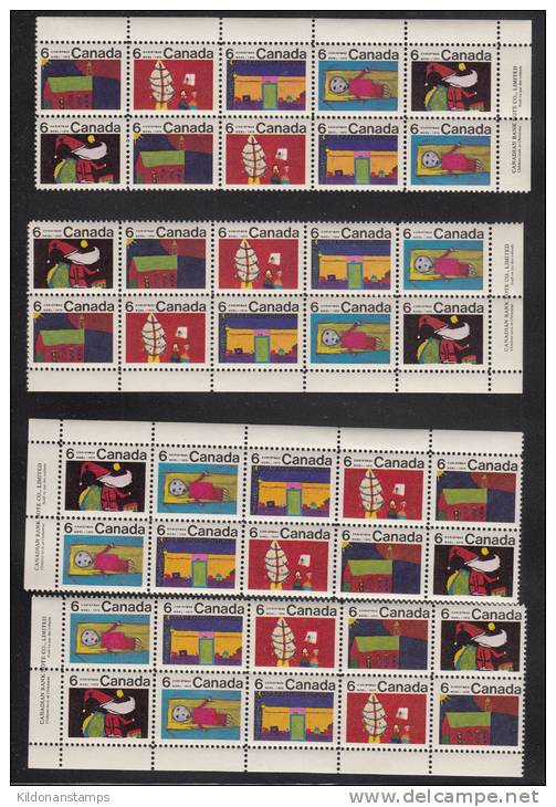 Canada 1970 Christmas, Corner Inscription Blocks, Mint No Hinge (see Desc), Sc# 523a, 528a, 528ap, 529, 530 - Ongebruikt
