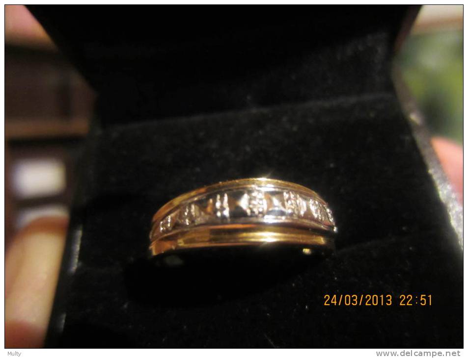 Gouden Ring 14kt Geel En Wit Goud, Maat 6. - Anelli