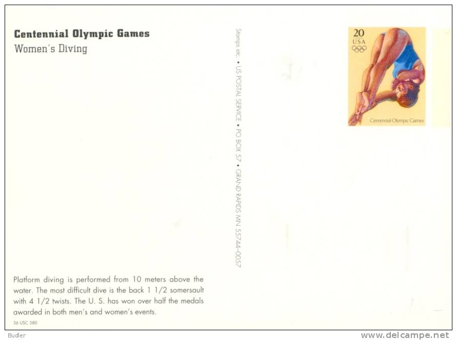 U.S.A. :1996: Not-trav. Postal Stationery : OLYMPICS, DIVING,DUIKSPORT,DUIKEN,T AUCHEN,PLONGÉE,PLONGER, - Duiken