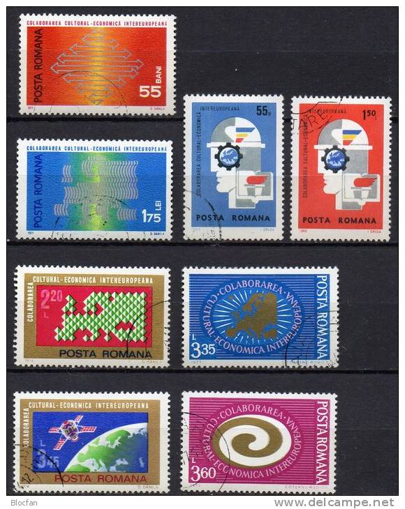 INTEREUROPA 1969-1974 Rumänien 2764/5, 2919/0, 3120/1 3189/0 O 12€ Symbolik Wissenschaft Und Kultur CEPT Sets Of Romania - Andere & Zonder Classificatie