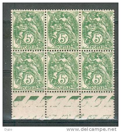 France -  Type Blanc - Bloc De 6 Valeurs Bas De Feuille - 5 C. Vert  IIA - Y&T 111 ** Luxe Neuf  ( Gomme D´origine ) - 1900-29 Blanc