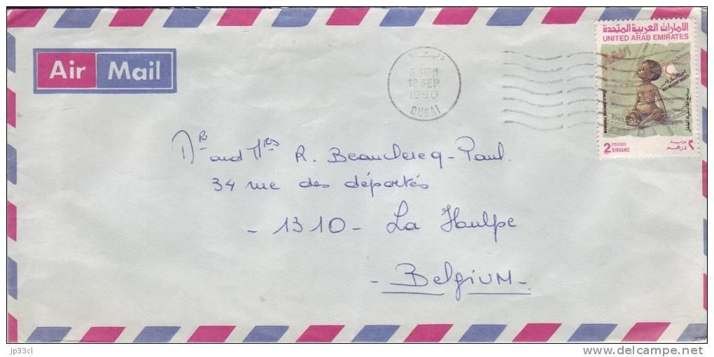 Lettre De Dubai Vers La Belgique Du 12 Sep 1990 Avec Timbre Red Crescent Society - Dubai