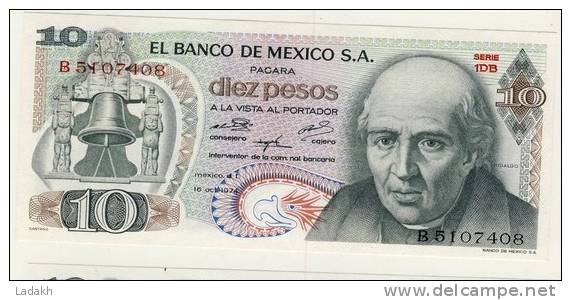 BILLET # MEXIQUE # 10 PESOS # DIEZ PESOS # 1974 # HIDALGO - México