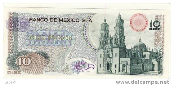 BILLET # MEXIQUE # 10 PESOS # DIEZ PESOS # 1974 # HIDALGO - México