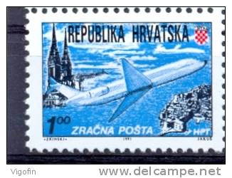 HR 1991-179A DEFINITIVE, CROATIA HRVATSKA, 1v, MNH - Flugzeuge