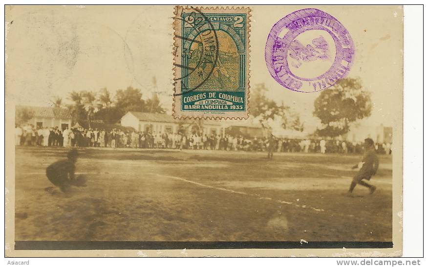 Cucuta Football Stadium Real Photo Maximum Baranquilla Foot Stamp Olimpiada To Cuba 1935 - Colombie