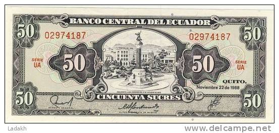 BILLET # EQUATEUR # 50 SUCRES # CINCUENTA SUCRES # 1988 # MOMUMENTO A LOS PROCERES DEL 9 OCTOBRE 1820 - Equateur