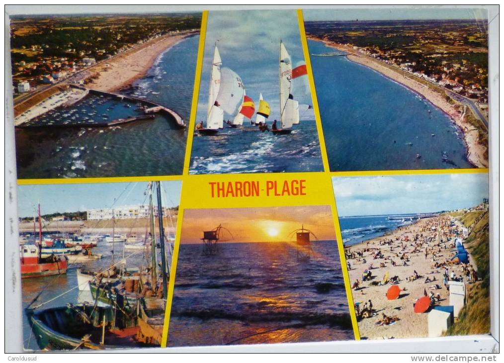 CP Tharon-plage Multi Vues SOUVENIR Port Pecheurs Course Voiliers Voyagé 1977 Timbre Cachet Flamme - Tharon-Plage