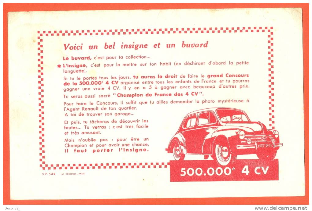 Buvard  "  500 000e 4 Ch    " 4CH Renault - Automóviles