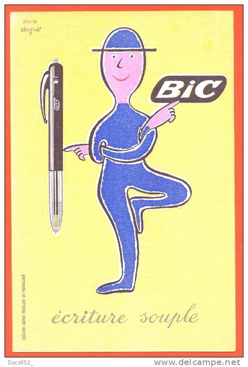 Buvard  "  Stylo Bic Ecriture Souple  " Illustré Savignac - Papeterie