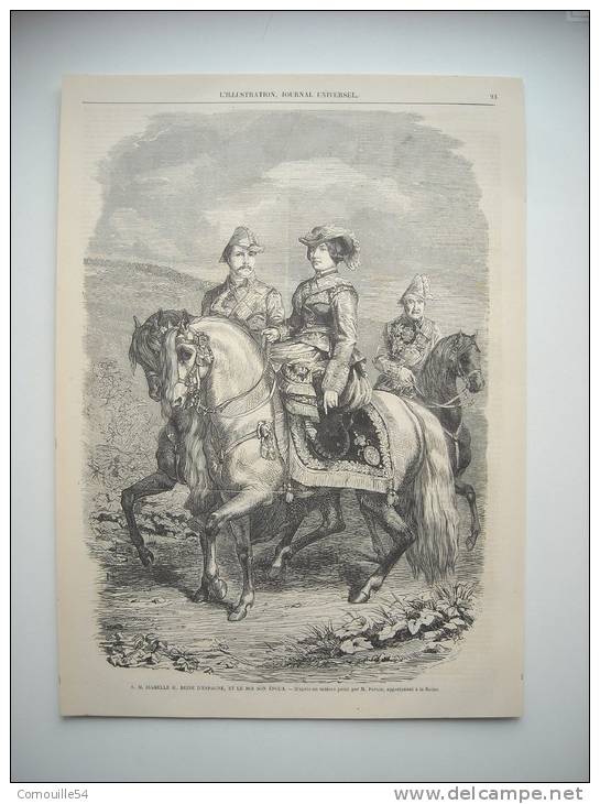 GRAVURE 1860. S. M. ISABELLE II, REINE D’Espagne, ET LE ROI SON EPOUX. D’APRES LE TABLEAU DE M. PORION. - Estampas & Grabados