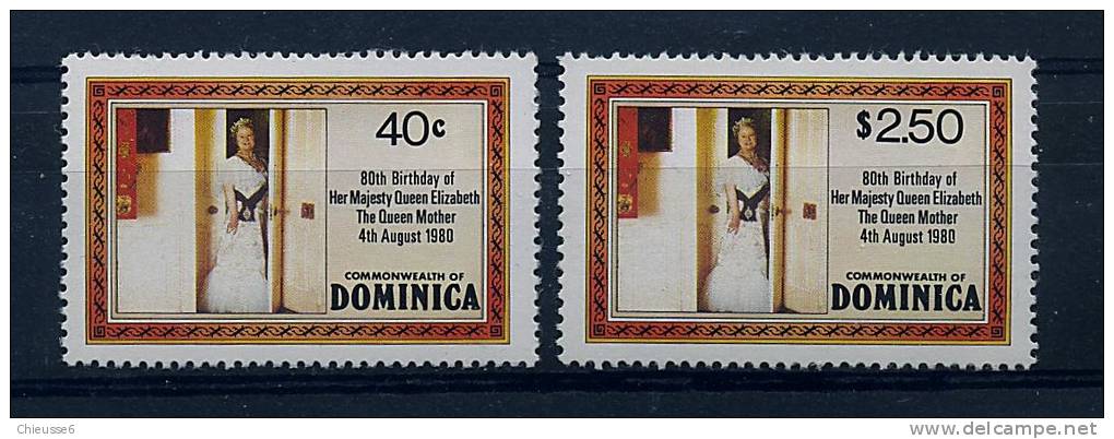 Lot 32 - B 11 - Dominique** N° 656/657 - Ann. De La Reine-mère Elizabeth - Dominica (1978-...)