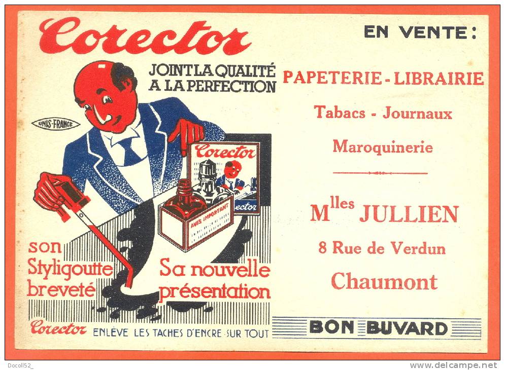 Buvard  "  Corector  "  Papeterie  Jullien 8,rue De Verdun 52 Chaumont - Papierwaren