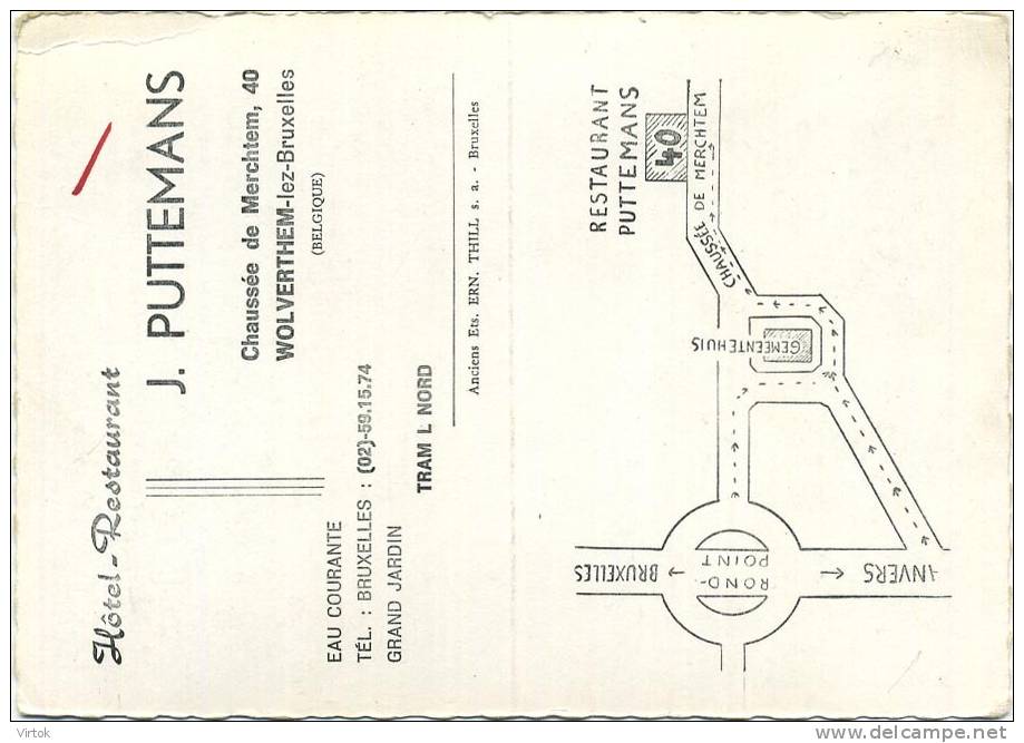 Wolvertem :  Hotel-restaurant   Puttemans     ( Groot Formaat )   2 Scans - Autres & Non Classés