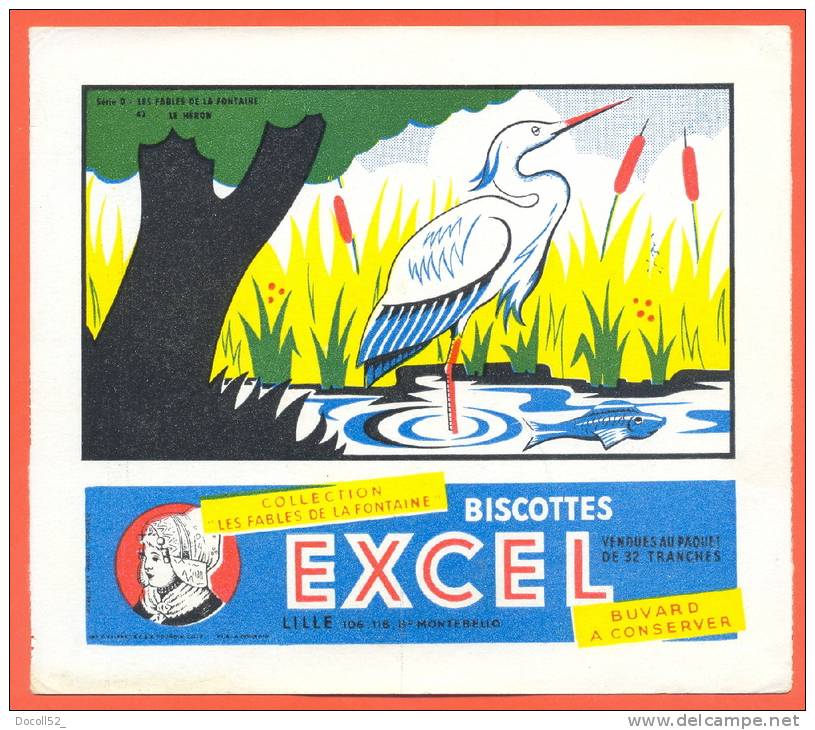 Buvard  "  Biscottes Exel  "  Les Fables De La Fontaine - Le Heron - Zwieback